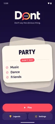 Home screen with Play, Legends and Settings